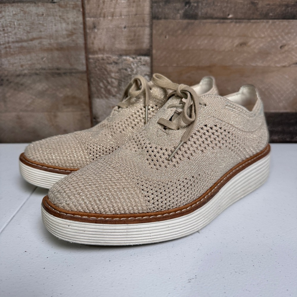 Cole Haan Shoes Womens 7.5 Beige Metallic Stitchlite OriginalGrand Oxford W28354